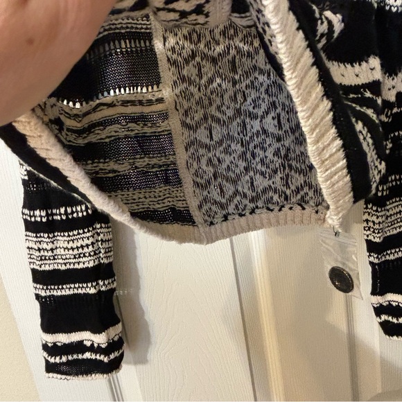Free People Knit Cardigan V Neck Double Button Sweater, Black/White Size L - Picture 9 of 16